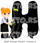 Vector of an Alphabet Letter H with a Hair Stylist Girl by BNP Design Studio
