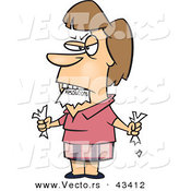 Vector of an Angry Cartoon Lady Eating Her List of Resolutions by Toonaday