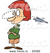 Vector of an Annoyed Cartoon Woman Distracted by a Paper Airplane Flying in Front of Her Face by Toonaday