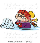 Vector of an Evil Cartoon Boy Prepared to Fight with Snowballs by Toonaday