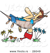 Vector of an Exhausted Cartoon Man Relaxing in a Hammock with a Garden Water Can and Flowers by Toonaday