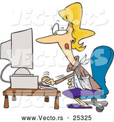 Vector of an Injured Cartoon Woman Working on a Desktop Computer by Toonaday