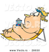 Vector of an Obese Cartoon Woman Reading a Romance Novel While Wearing a Bikini on a Beach Chair by Toonaday