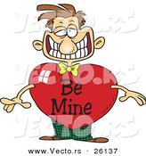 Vector of an Unhappy Cartoon Man Wearing a Be Mine Valentine Love Heart Body Costume by Toonaday