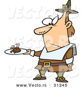 Vector of an Unhappy Cartoon Pilgrim Man Looking at His Meagre Meal on a Plate by Toonaday