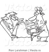Vector of an Unqualified Cartoon Psychiatrist Reading a Dummy Book Beside Nervous - Line Drawing by Toonaday