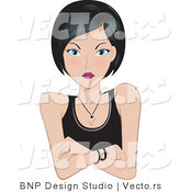 Vector of Angry Girl with Black Hair and Blue Eyes, Her Arms Crossed by BNP Design Studio