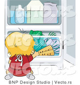 Vector of Baby Chef Getting Vegetables from Fridge by BNP Design Studio
