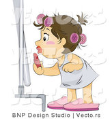 Vector of Baby Girl Putting Lipstick Makeup on by BNP Design Studio