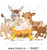 Vector of Baby Jesus Surrounded by Animals by Pushkin