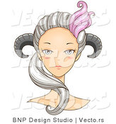 Vector of Beautiful Aries Girl's Face with Horns on Her Head by BNP Design Studio