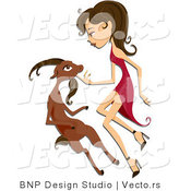Vector of Beautiful Capricorn Zodiac Girl Petting a Goat by BNP Design Studio