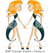 Vector of Beautiful Gemini Zodiac Girls Holding Hands by BNP Design Studio