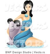 Vector of Beautiful Horoscope Aries Girl Sitting Beside a Ram by BNP Design Studio