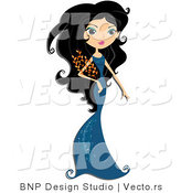 Vector of Beautiful Virgo Zodiac Girl in a Blue Dress by BNP Design Studio