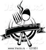 Vector of Black and White Dining and Restaurant Menu Silverware Banner and Plate by Vector Tradition SM