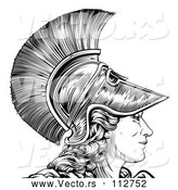 Vector of Black and White Engraved Greek Warrior Lady Athena, Hera, or Britannia in Profile by AtStockIllustration