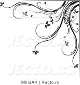 Vector of Black and White Floral Corner Border Design Element Version 5 by MilsiArt