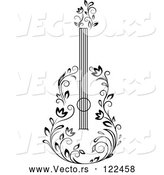 Vector of Black and White Floral Guitar 3 by Vector Tradition SM