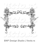 Vector of Black and White Rectangular Vintage Floral Vine Frame with Blank Text Box by BNP Design Studio