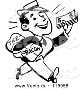 Vector of Black and White Retro Guy Taking Home the Bacon by BestVector