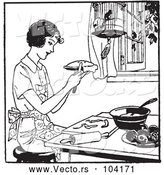 Vector of Black and White Retro Woman Making Apple Pie by Picsburg