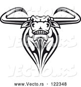 Vector of Black and White Tribal Texas Longhorn Steer Bull 1 by Vector Tradition SM