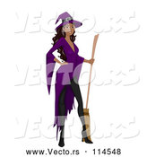 Vector of Black Witch Lady Posing with a Broom by BNP Design Studio