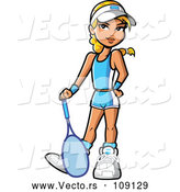 Vector of Blond White Girl Posing with a Tennis Racket by Clip Art Mascots