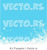 Vector of Blue Background with Halftone Dots, White Floral Grunge and Snowflakes by KJ Pargeter