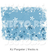 Vector of Blue Floral Grunge Background Design with Tall Flowers and White Bordered Edges by KJ Pargeter
