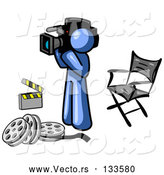 Vector of Blue Man Filming a Movie Scene with a Video Camera in a Studio by Leo Blanchette