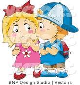 Vector of Boy Kissing a Blushing Girl on the Cheek by BNP Design Studio