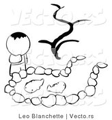 Vector of Boy Looking at a Koi Pond - Coloring Page Outlined Art by Leo Blanchette