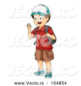 Vector of Boy Waving and Wearing a Backpack by BNP Design Studio