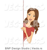 Vector of Brunette Girl Looking Around a Blank Board by BNP Design Studio