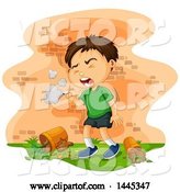 Vector of Brunette White Boy Coughing and Smoking a Cigarette by