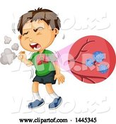 Vector of Brunette White Boy Smoking a Cigarette and Coughing, with a Diagram of an Infection by