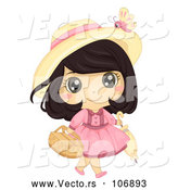 Vector of Brunette White Girl Carrying a Picnic Basket and Umbrella by BNP Design Studio