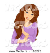 Vector of Brunette White Lady Trying to Get Tangles out of Her Hair by BNP Design Studio