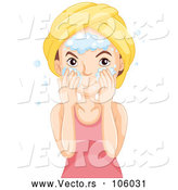 Vector of Brunette White Lady Washing Her Face by