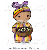 Vector of Cartoon African Girl Carrying Wood Bowl Filled with Food by Leo Blanchette