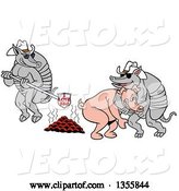 Vector of Cartoon Armadillo Cowboys Branding a Pig with I Love Bbq by LaffToon