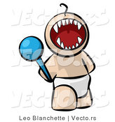 Vector of Cartoon Baby Screaming with Fangs Showing While Holding Rattle Toy by Leo Blanchette