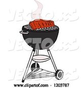 Vector of Cartoon Barbeque Ribs Cooking on a Weber Charcoal Grill by LaffToon
