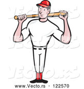 Vector of Cartoon Baseball Player Standing and Holding a Bat over His Shoulders by Patrimonio