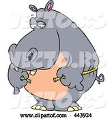 Vector of Cartoon Big Hippo Measuring His Waist with a Short Tape by Toonaday