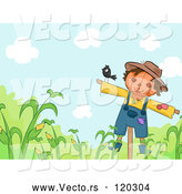 Vector of Cartoon Bird on a Scarecrow over Corn by BNP Design Studio