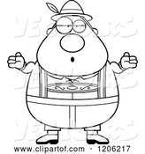 Vector of Cartoon Black and White Careless Shrugging Chubby Oktoberfest German Guy by Cory Thoman