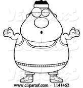 Vector of Cartoon Black and White Careless Shrugging Plump Gym Guy by Cory Thoman